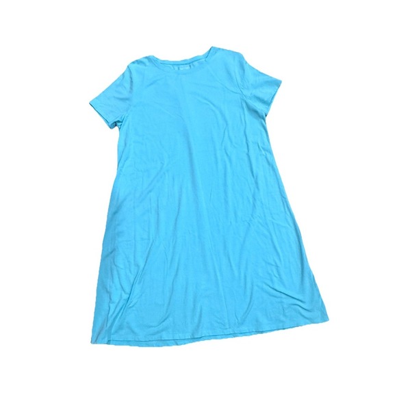 EILEEN FISHER Crew Neck T-Shirt Dress Women's L Aqua Blue Relaxed Fit Coastal - Picture 2 of 8